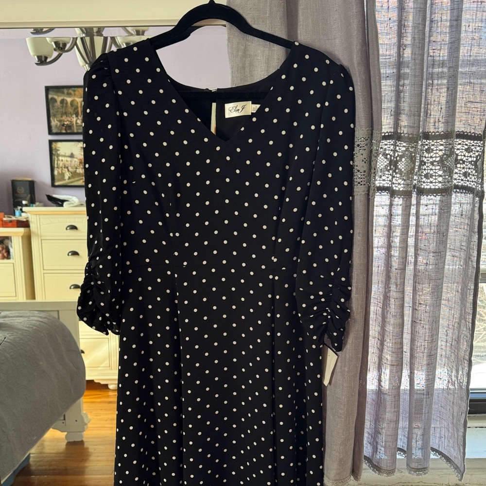 Eliza J Black and White Polka Dot Long Sleeve Dress